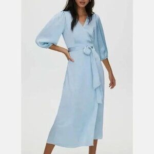 Aritzia Little Moon NAVY Vesper Satin Wrap-Front Maxi Dress Navy Blue Size XXS